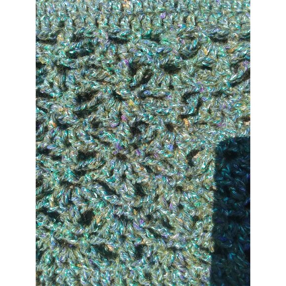 Handmade Women's Loop Scarf Cowl Crochet Alpaca Neckwarmer Lace Green Glitter - Picture 8 of 9